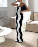 Vestido sem alças com linha Ondulada em Bloco Colorido