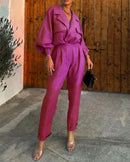 Lapela solta cor sólida terno de duas peças