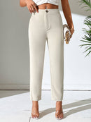 Calças sólido botão frontal Petite Simples / Branco