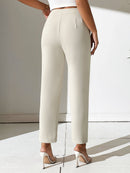 Calças sólido botão frontal Petite Simples / Branco